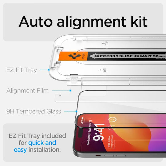 Spigen Full Face Tempered Glass 2pcs Black (iPhone 15)