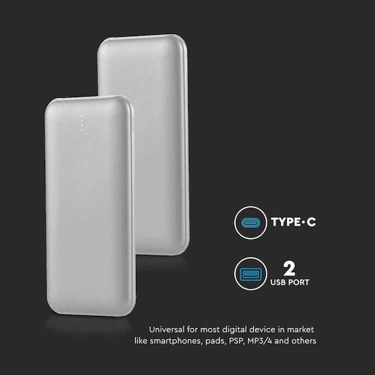 V-TAC VT-3527 Power Bank 10000mAh με 2 Θύρες USB-A Ασημί