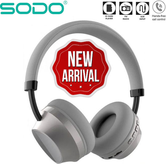 Sodo SD-1008 Wireless / Wired Over Ear Headphones with Radio with 6 hours of Operation Silver