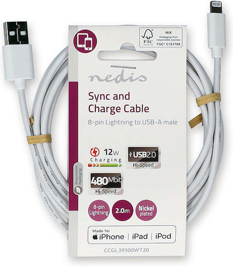 Nedis 233-2479 USB-A to Lightning Cable 12W Λευκό 2m (CCGL39300WT20)