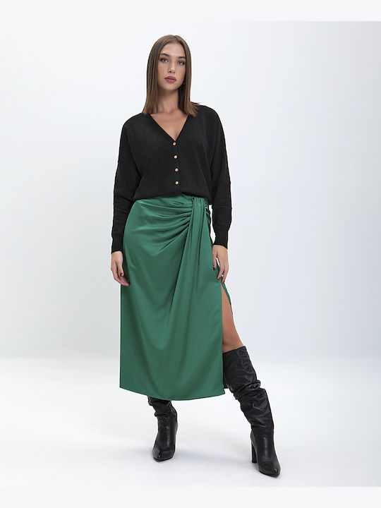 Pennyblack Satin High Waist Midi Skirt in Green color