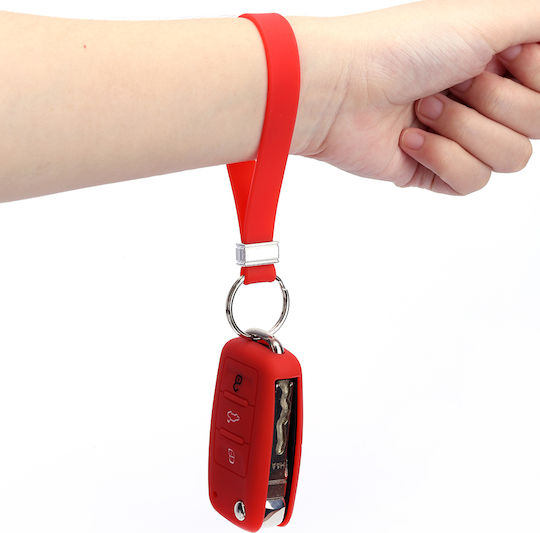 Silicone Car Key Cover Case with 3 Buttons for Seat Red