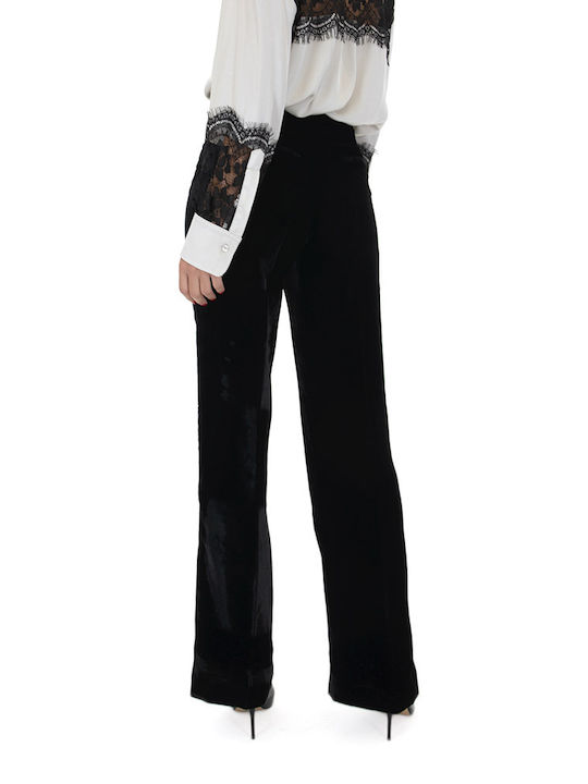 MY T Pants Women's High-waisted Velvet Trousers in Straight Line Black