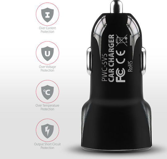 Axagon Auto-Ladegerät 24W 2.4A mit Anschlüssen: 2xUSB Schwarz Farbe