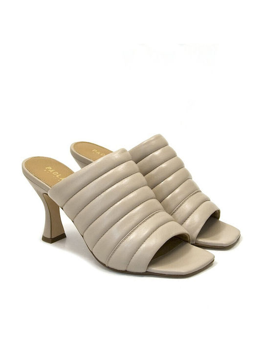 Paola Ferri Chunky Heel Mules Beige