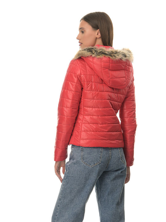 Women's quilted jacket long sleeve red