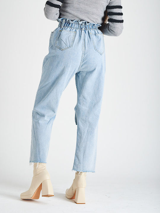 Women's jeans with torn elastic waistband