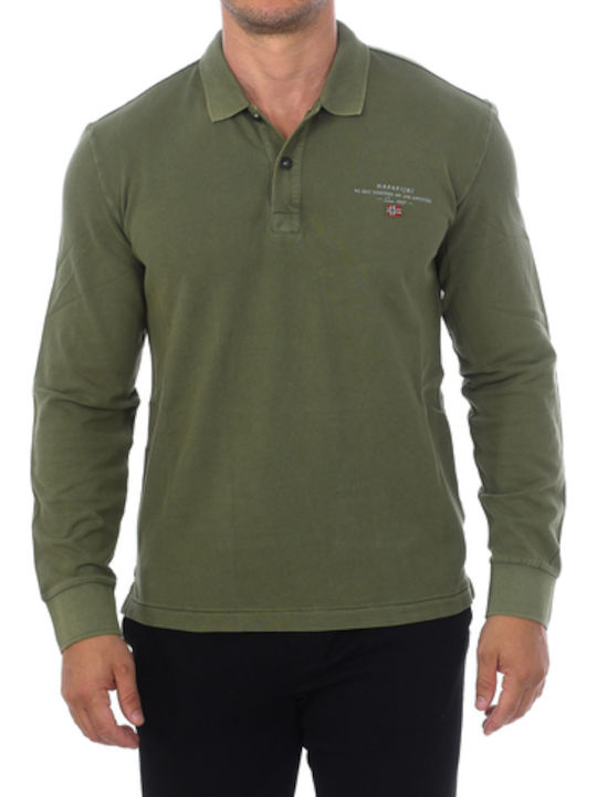 Napapijri Herren Langarmshirt Polo Khaki