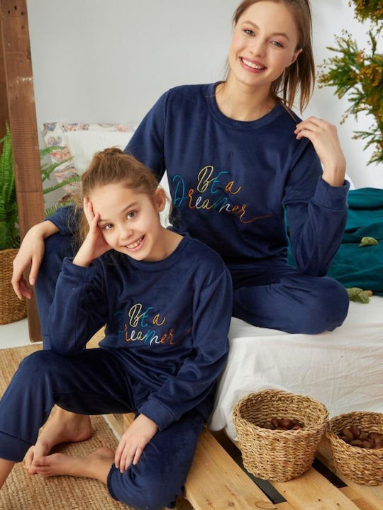 Siyah Inci Set Winter Women's Pajamas Navy Blue