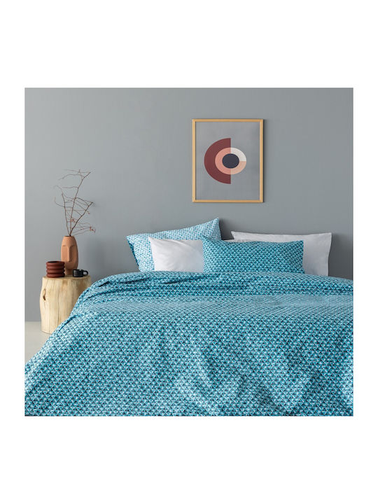 Palamaiki Sheet Set with 1 Pillowcase King Size Flannel 270x275cm. Sofy SF103 Light Blue 2pcs