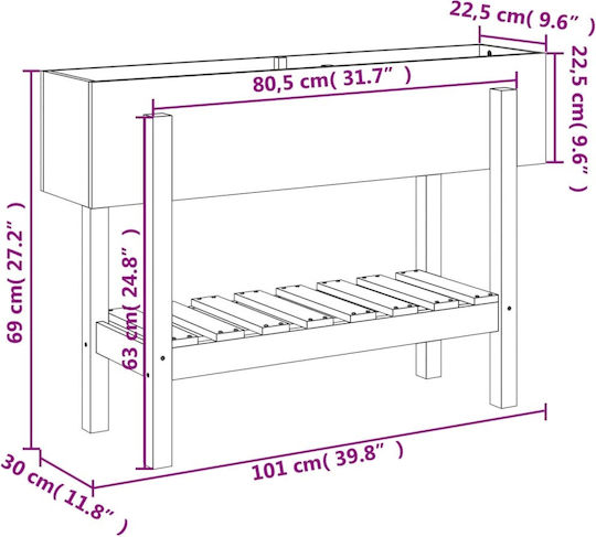 vidaXL Кутия за саксии Дърво Кафяв 101x30x69см.