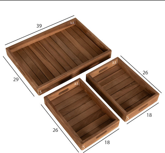 HomeMarkt Ξύλινος Δίσκος Σερβιρίσματος 39x29x7cm 3τμχ