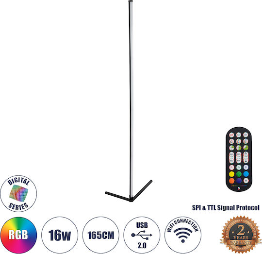 GloboStar Digicolumn LED Φωτιστικό Δαπέδου Υ165xΜ3εκ. με RGB Φως 1280lm Μαύρο