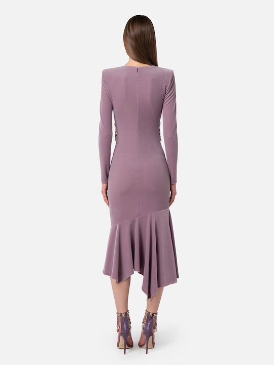 Elisabetta Franchi Midi Evening Dress Velvet Purple