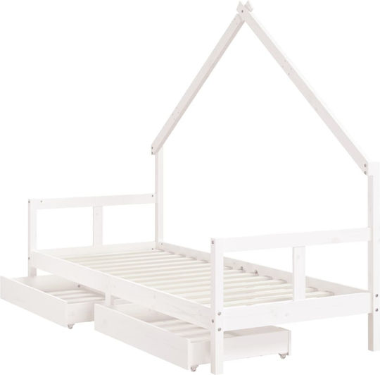 Pat pentru Copii Single cu Spațiu de Depozitare Alb pentru Saltea 80x200cm