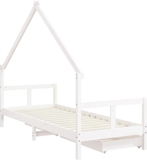 Pat pentru Copii Single cu Spațiu de Depozitare Alb pentru Saltea 80x200cm