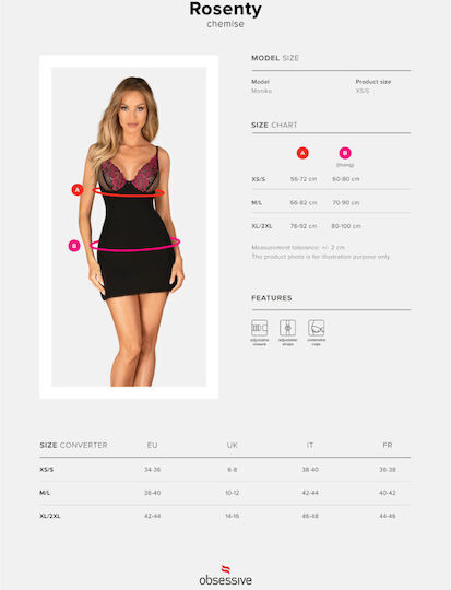 Obsessive Rosenty Σετ Sexy Babydoll Μαύρο