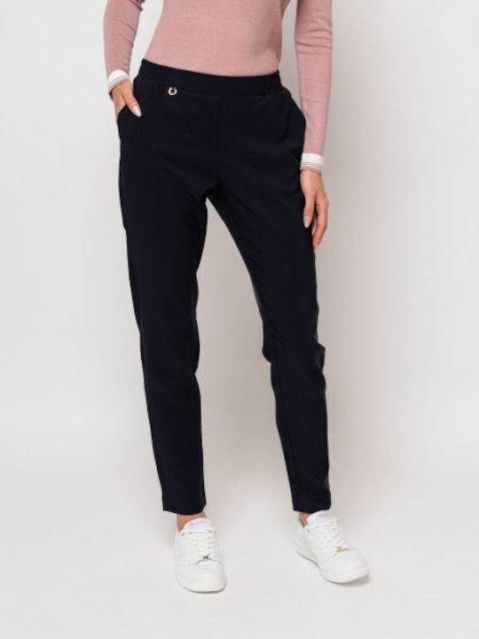 Heavy Tools Women's Fabric Trousers with Elastic Navy Blue