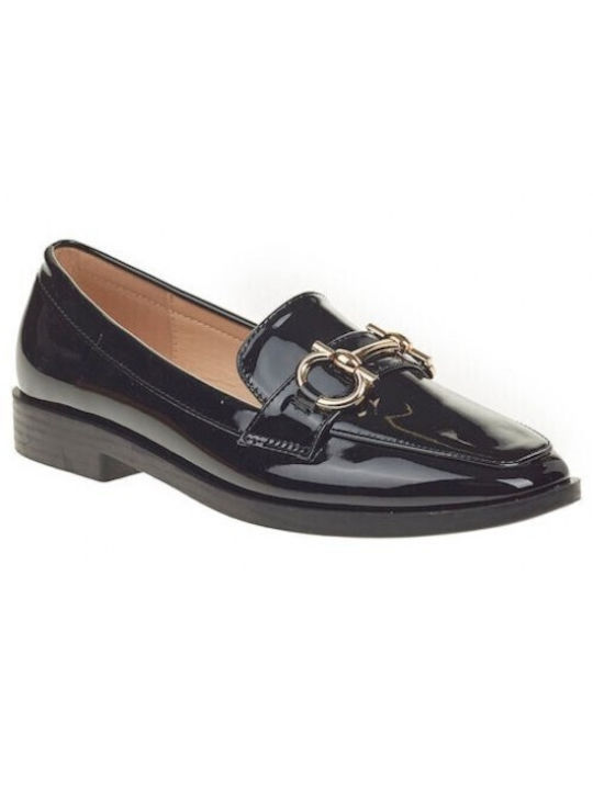 Verde Lackleder Damen Loafers in Schwarz Farbe