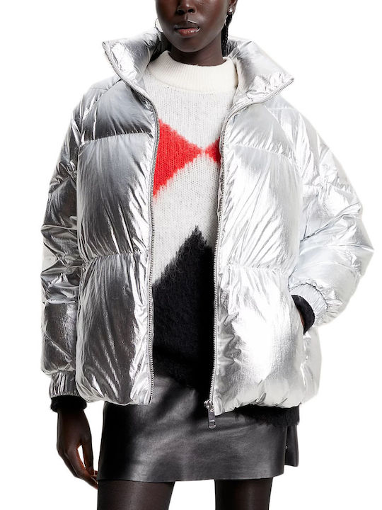 Tommy Hilfiger Scurt Jachetă de femei Puffer pentru iarnă Argintiu