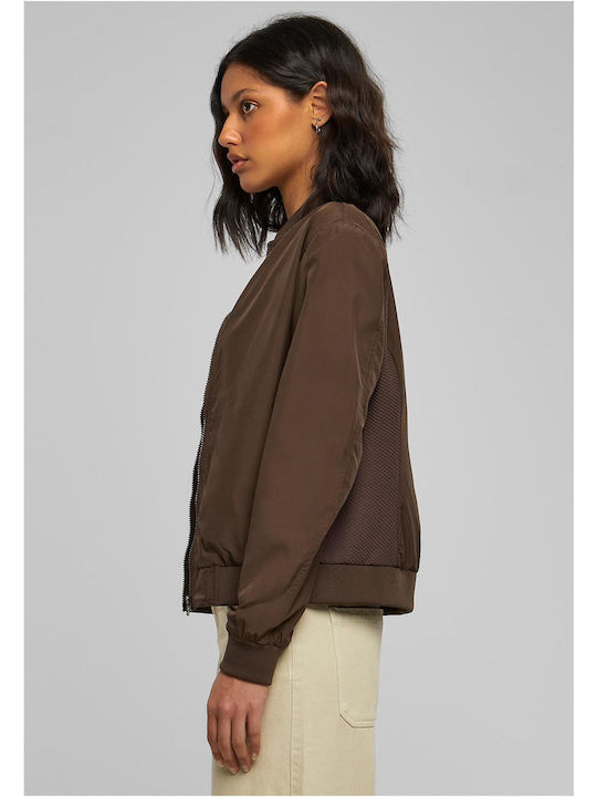 Urban Classics Ladies Women's Short Bomber Jacket for Winter Brown