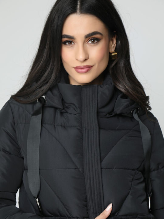 Women's Long Puffer Jacket for Winter Black