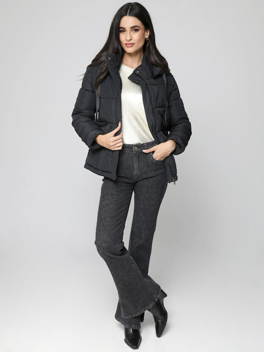 Women's Long Puffer Jacket for Winter Black