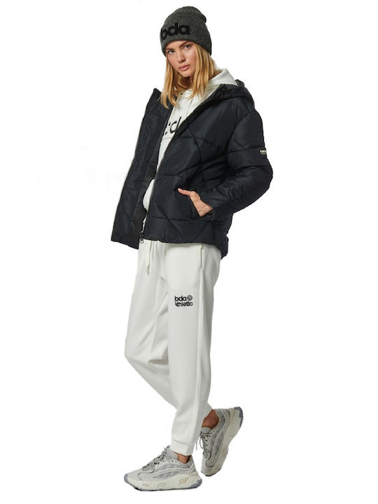 Women's Short Puffer Jacket for Winter with Hood Black