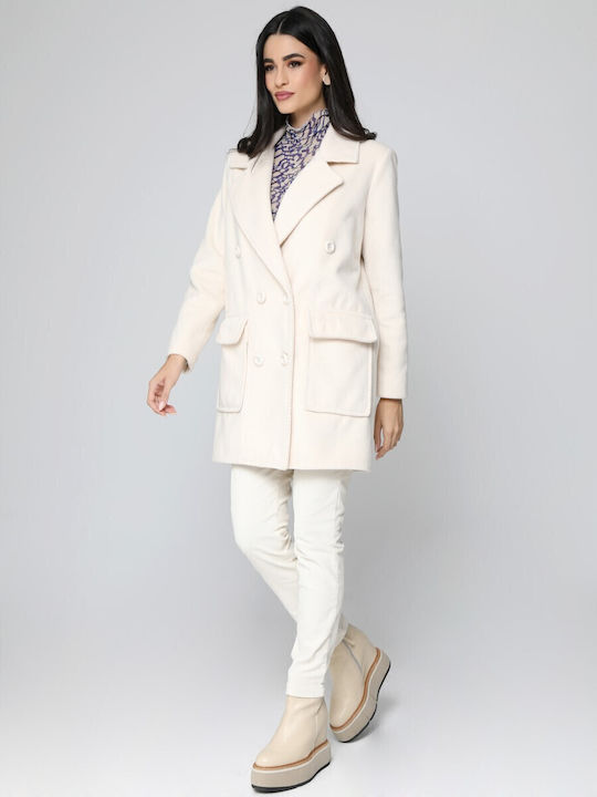 Damen Beige Mantel mit Knöpfen