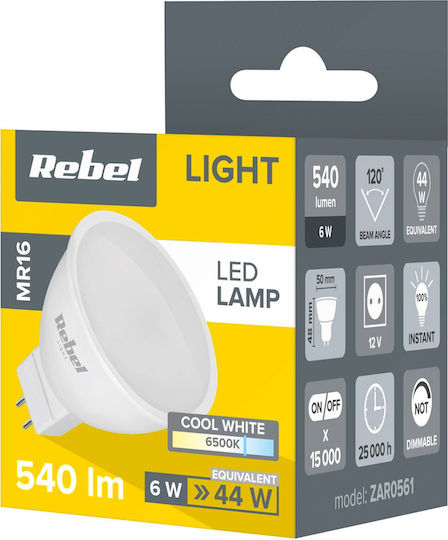 Rebel LED Bulb 6W for Socket GU10 and Shape MR16 Cool White 540lm