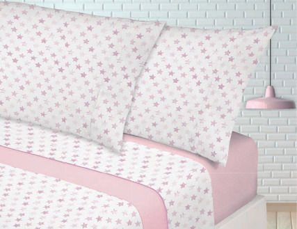 Manterol Casa Sheet Set Single with Elastic Band from Cotton & Polyester Pink 150x200cm