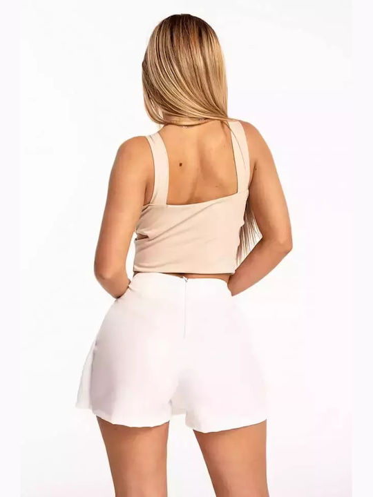 Luigi Damen Sommer Crop Top mit Trägern Beige