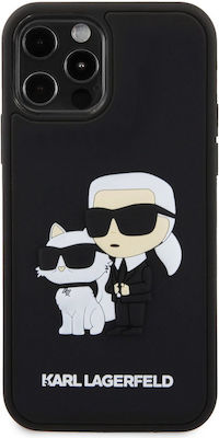 Karl Lagerfeld 3D Rubber Karl and Choupette Plastic Back Cover Black (iPhone 12 / 12 Pro)