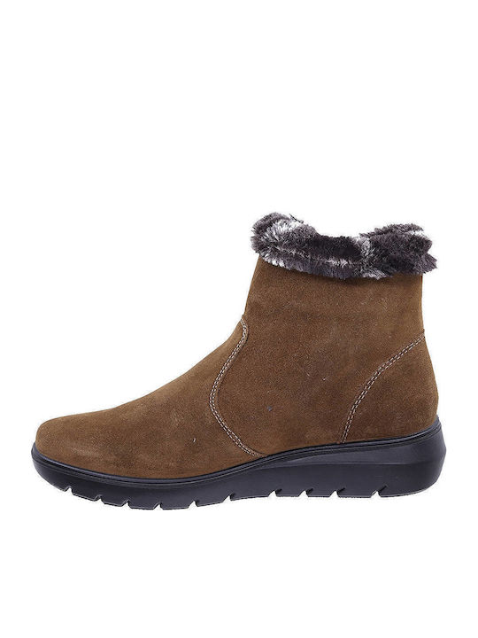 Leather Women's Ankle Boots Platform & Fur Tabac Brown