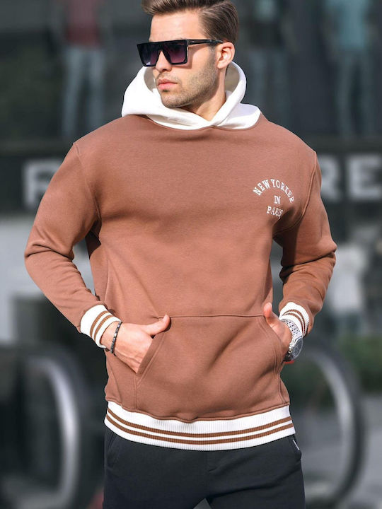 madmext Men's Sweatshirt with Hood and Pockets Brown