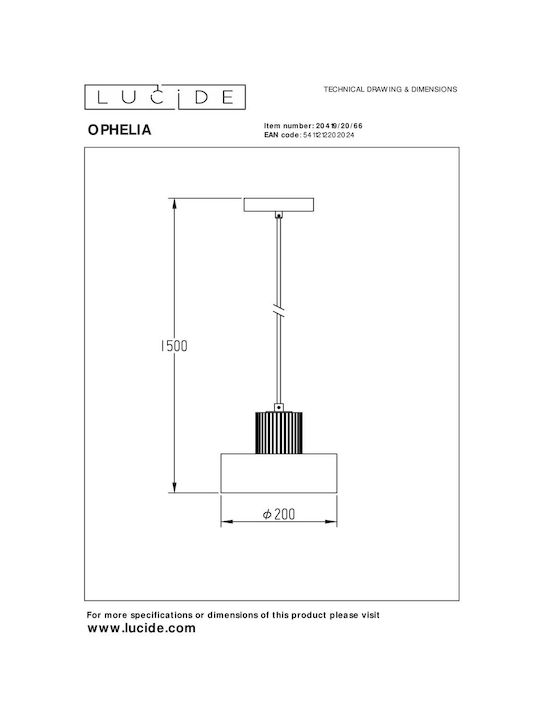 Lucide Lightning Ophelia Pink Ceiling Light with E27 Socket 20x20cm