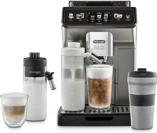 De'Longhi Eletta Explore Automatic Espresso Machine 1450W 19bar Pressure for Cappuccino with Grinder Titanium