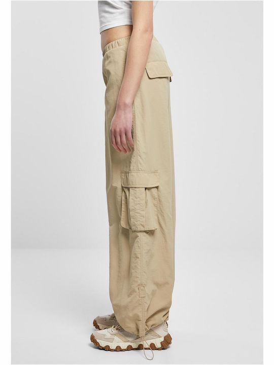 Women's Fabric Cargo Trousers Wide Line Beige