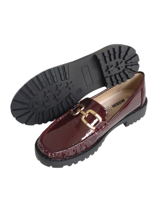 Patent Leather Women's Loafers in Burgundy Color