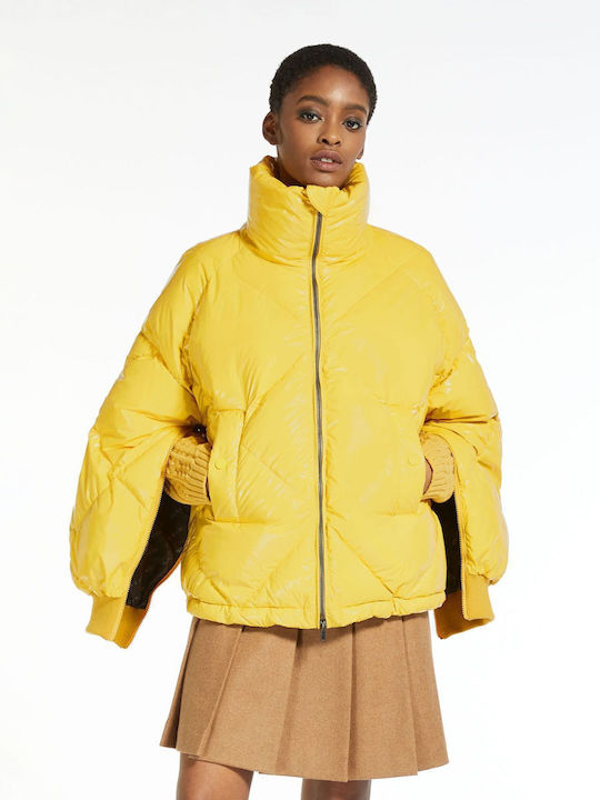 Women's Short Puffer Jacket Waterproof for Winter Yellow