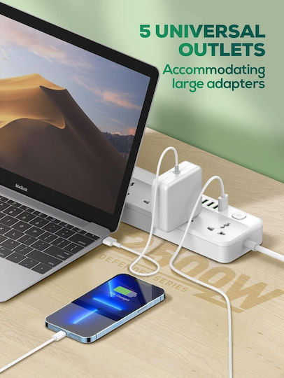 Ldnio Power Strip 5 Positions with 6 USB-A, Switch and Cable 2m