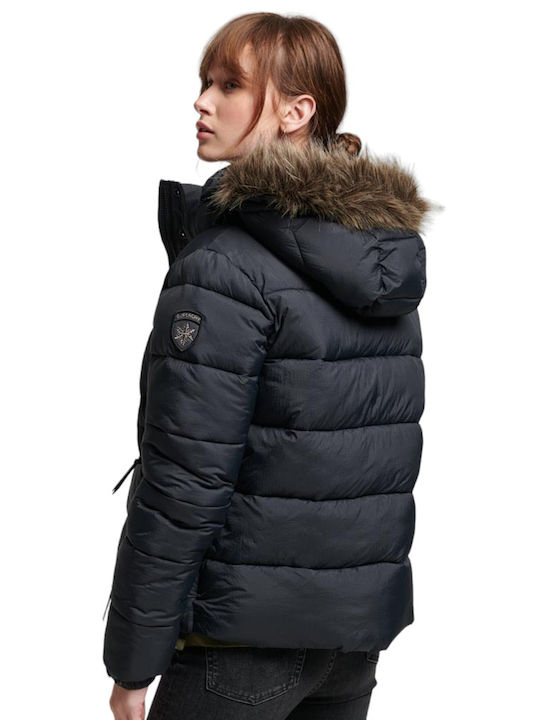 Superdry W D3 Ovin Faux Women's Short Puffer Jacket for Winter Black