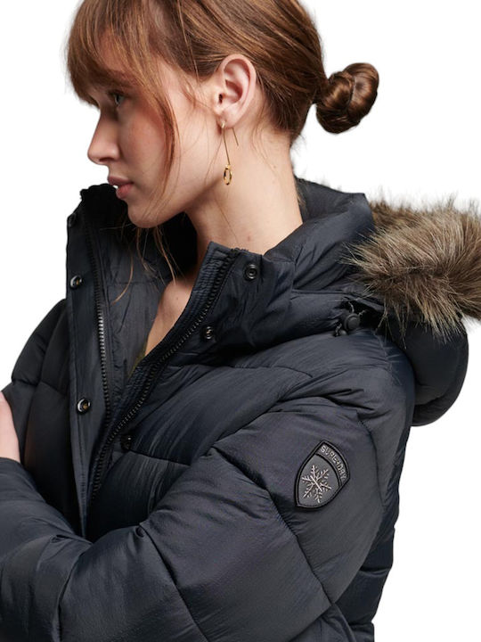 Kurz Damen Puffer Jacke für Winter Schwarz
