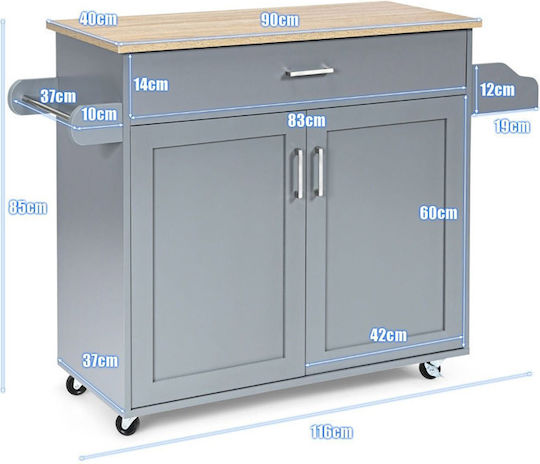 Floor Kitchen Cabinet with Gray Countertop 116x40x85cm