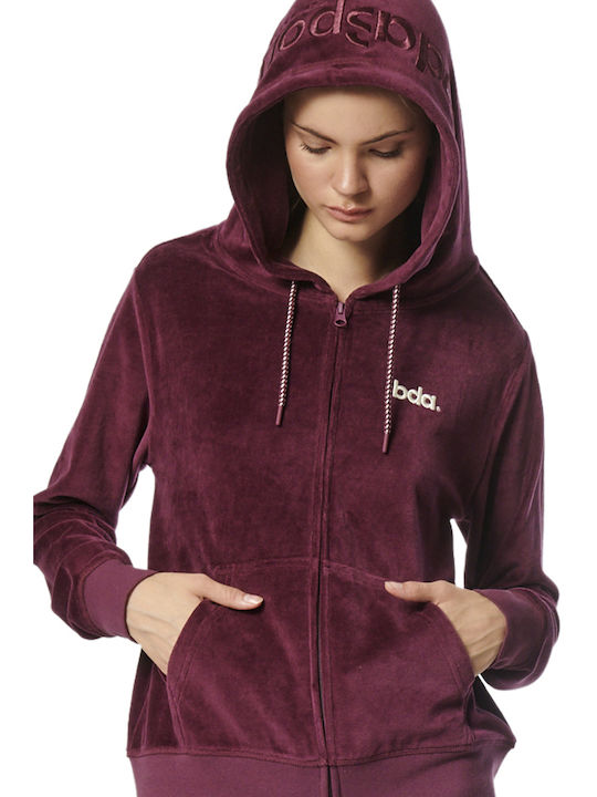 Body Action Women's Hooded Velvet Cardigan Grape Mauve