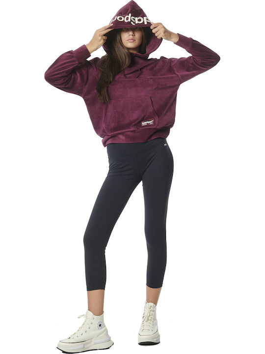 Long Women's Sweatshirt Velvet Hooded Purple