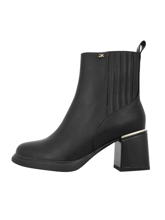 Gianna Kazakou Leder Damen Chelsea Stiefeletten mit mittlerem Absatz Schwarz