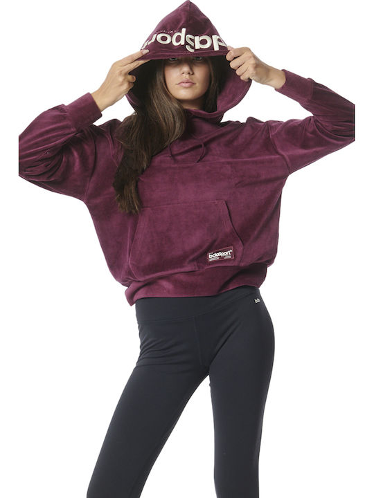 Long Women's Sweatshirt Velvet Hooded Purple