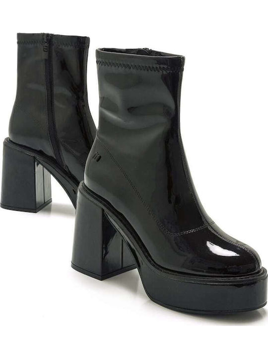 Women's Ankle Boots made of Patent Leather with Medium Heel Black