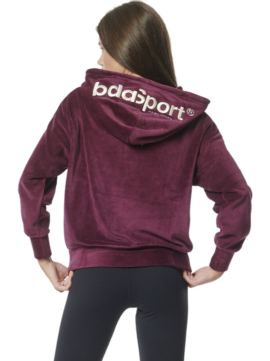 Long Women's Sweatshirt Velvet Hooded Purple